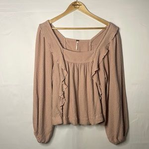 Free People - Womens Small Long Sleeve, Ruffled, Pink Sweater